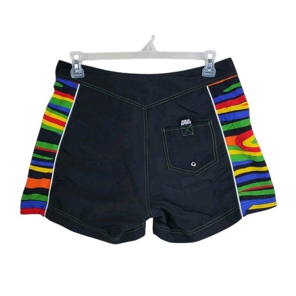 Vtg Y2K Ralph Lauren Polo Sport Shorts Swim Trunks Mens 32 Black Rainbow (33x5) - Picture 11 of 11